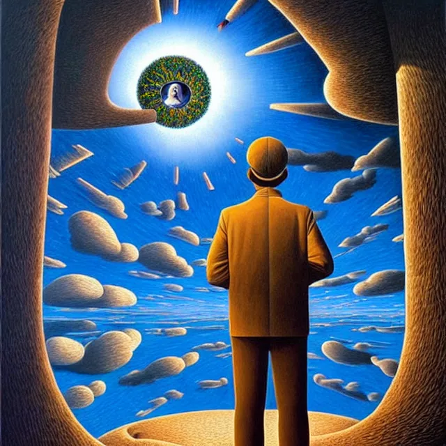 Image similar to an oil on canvas portrait of a man delving to deep into the ultimate truth, surrealism, surrealist, cosmic horror, rob gonsalves, high detail