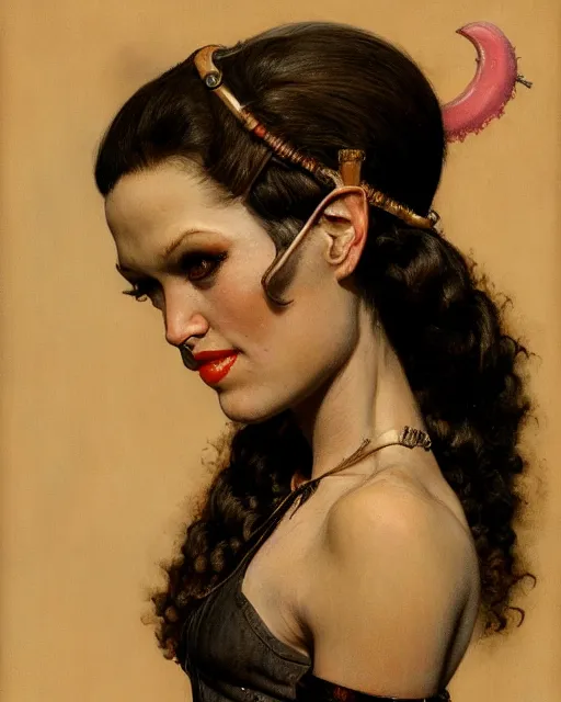 Prompt: portrait of a beautiful savage slaanesh female, by norman rockwell