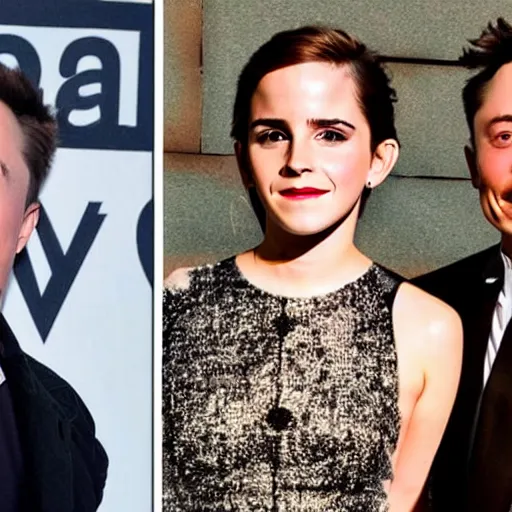 Image similar to emma watson and elon musk on a local newspaper