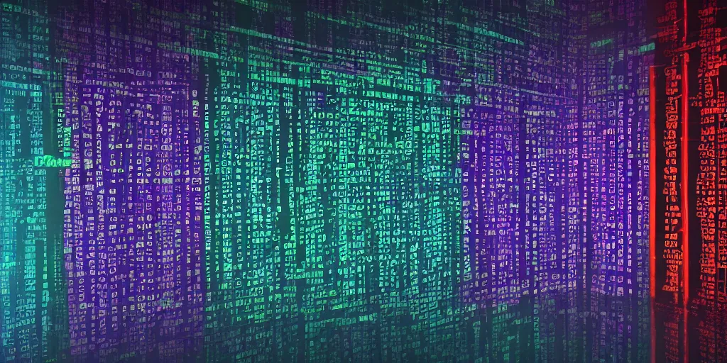 Image similar to sci Fi data readouts, dark screen, cave scan, numbers and lines, colorful