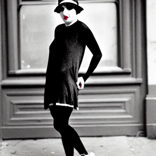 Image similar to female streetwear blogger, in the 1920s, full body portrait shot