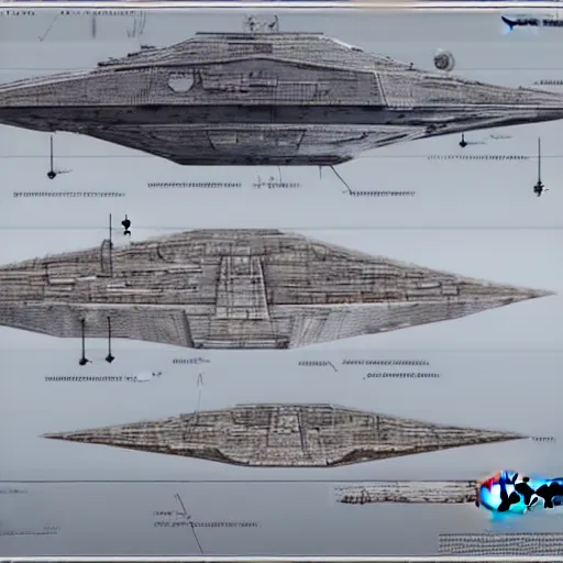 Image similar to technical blueprint of a star wars star destroyer