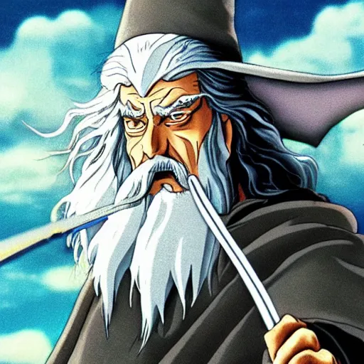 Prompt: gandalf from the anime lord of the rings (1986), studio ghibli, very detailed, hyperrealistic