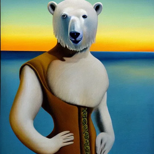 Image similar to A portrait of a sailor polar bear, oil painting by Salvador Dali