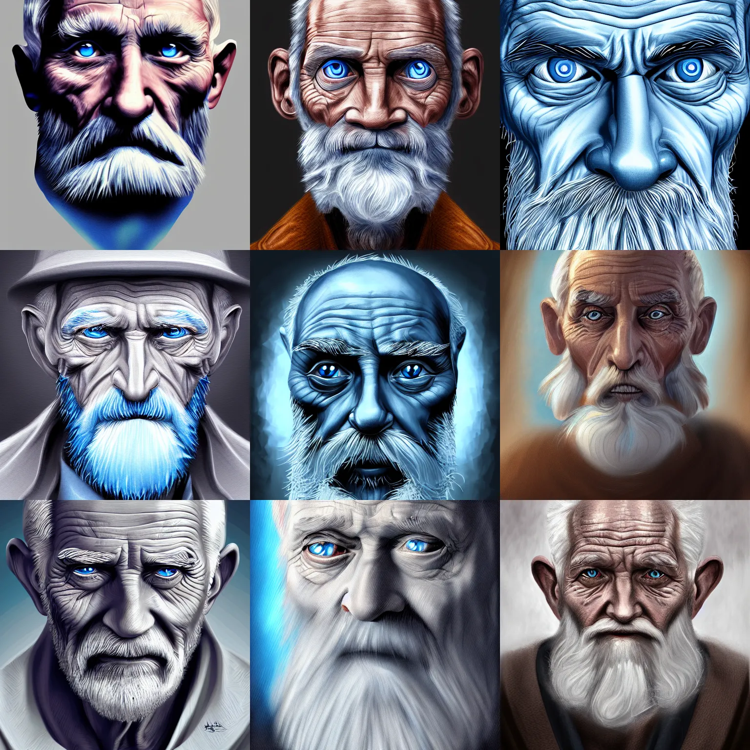 Prompt: Old man blue eyes mighty looking, digital painting, lots of details, 4k, intricate