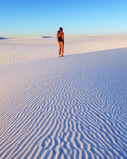 Prompt: White Sands National Monument, but white spandex hips