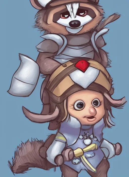 Image similar to very cute and adorable little anthropomorphic racoon knight princess, piglet, cartoon , fantasy forest, pale blue armor, pretty, DeviantArt, Artstation, trending on artstation, Yee Chong, Sydney Hanson, Mickael Lelièvre, Jaeyeon Nam, derevschikova