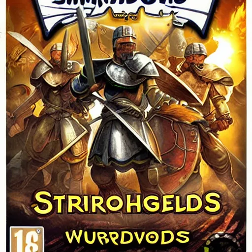 Image similar to video game box art of a game called swords and shields, highly detailed cover art.