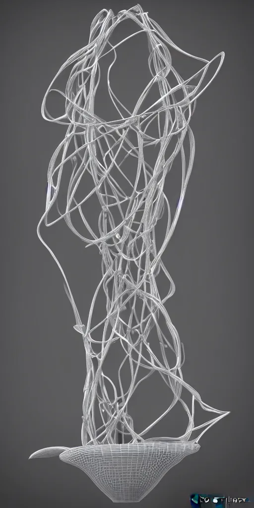 Image similar to 3 d render of a shibari crystal sculpture, chrometype, raytraced, volumetric lightning, 8 k, by zhelong xu, ouchh