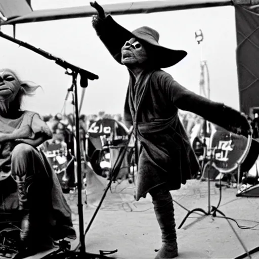 Image similar to yoda performing at woodstock