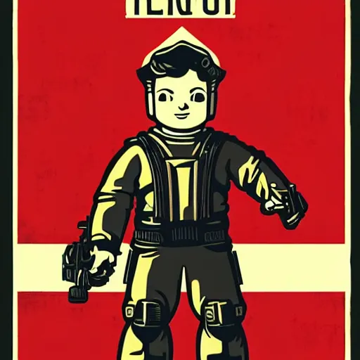 Image similar to Illustrated by Shepard Fairey and H.R. Geiger | fallout 4 vault boy thumbs up, Soviet Propaganda poster