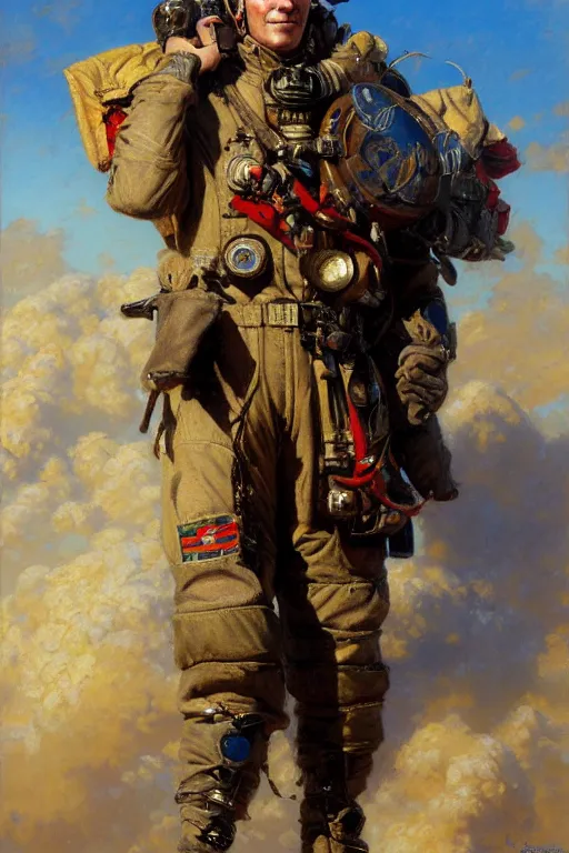 Image similar to full body portrait of a fighter pilot, highly detailed painting by gaston bussiere, craig mullins, j. c. leyendecker 8 k