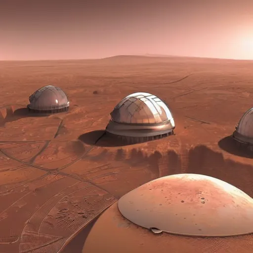 Image similar to a solarpunk domed city on mars