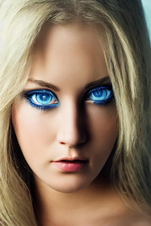 Prompt: young pretty woman portrait, blonde, blue eyes, hyper realistic, sharp focus