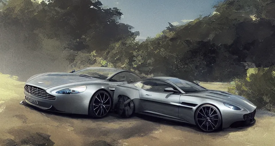 Prompt: Aston Martin in hill Next to the pool,digital art,ultra realistic,ultra detailed,art by greg rutkowski