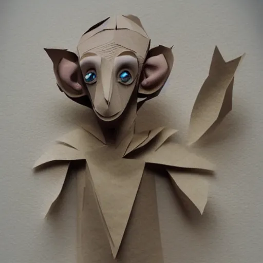 Image similar to cut paper sculpture of dobby the house elf