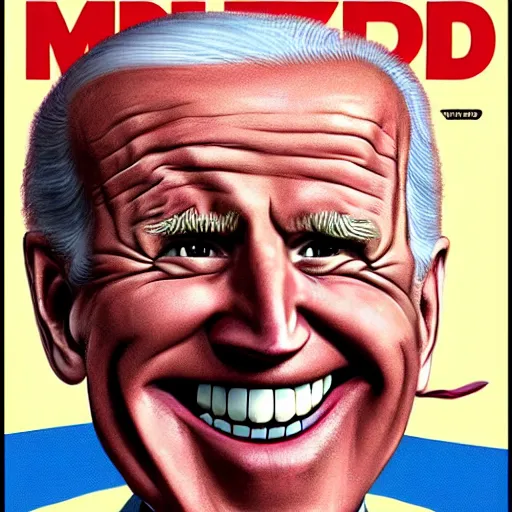 Image similar to caricature of Joe Biden on the cover of Mad Magazine, in the style of Alfred E. Neuman