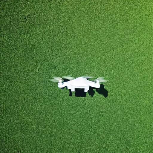 Prompt: new minimalist low poly drone seen flying above a cornfield photograph