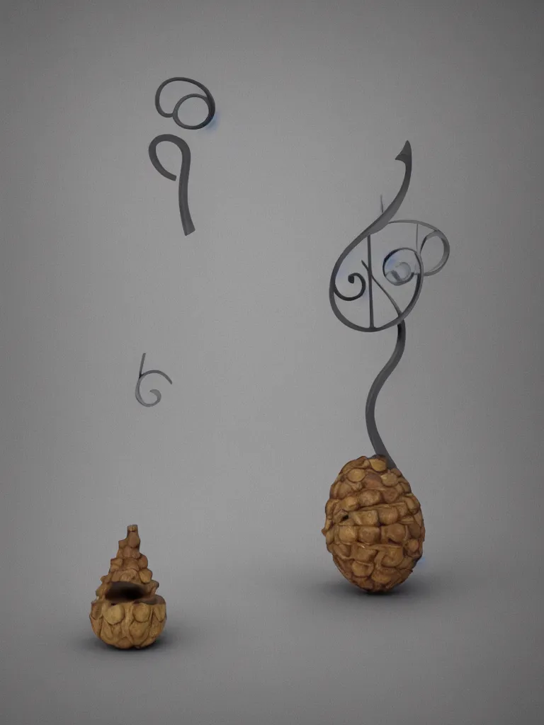 Image similar to a 3D rendering of an acorn that turns into a tree in the shape of a treble clef, modern and minimal