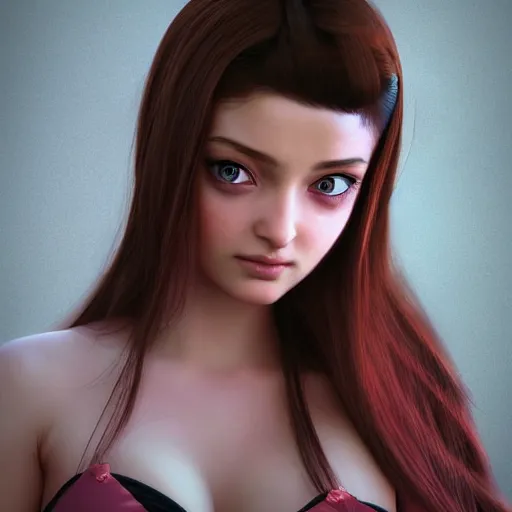 Prompt: beautiful anime cute teen girl resembling Aishwarya Rai, natural beauty expressive pose, art by mark brooks, but as a real life photograph, photorealism, daz3d genesis iray shaders, cinematic lighting, HDRI, 8k textures