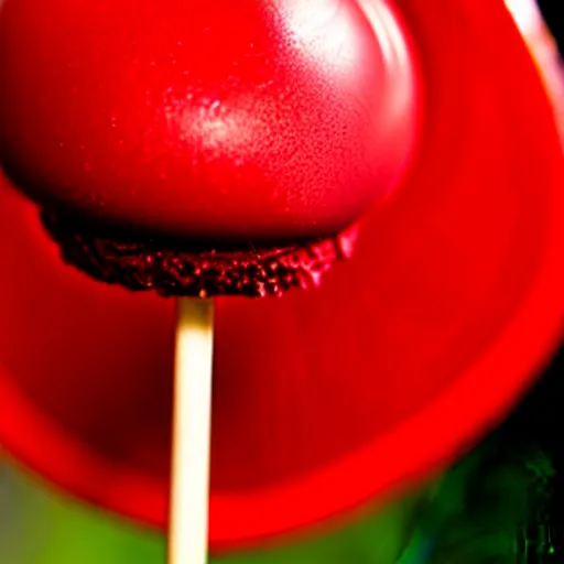 Image similar to extreme close up on an red lollipop, 120mm macro lens, detailed