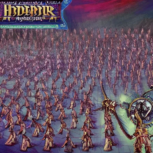 Image similar to illustration. a billion psykers lined up to be sacrificed to the emperor.