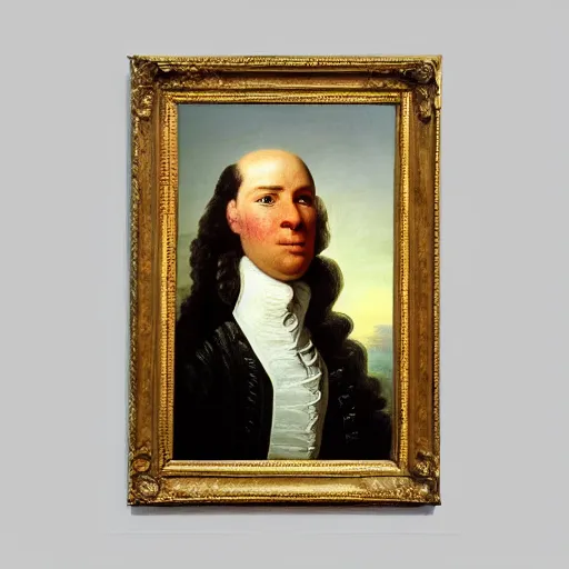 Prompt: Jerma985 wearing a colonial wig in an 18th century 1700's Painting, detailed, highly detailed, heroic, epic, complex, very detailed, realistic, HD quality, 8k resolution, body and headshot, Oil Painting, 18th century Painting of Jerma985, Painting, Trending on Artstation