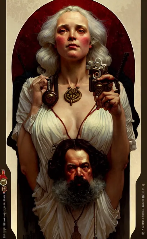 Image similar to karl marx 6 6 6 gorgeous lighting by weta studio, mucha, bautista and norman rockwell and greg rutkowski and tom bagshaw and james gurney and lucasfilm