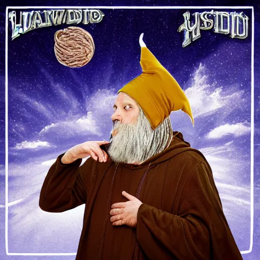 Image similar to Album cover of a Wizard pondering his orb