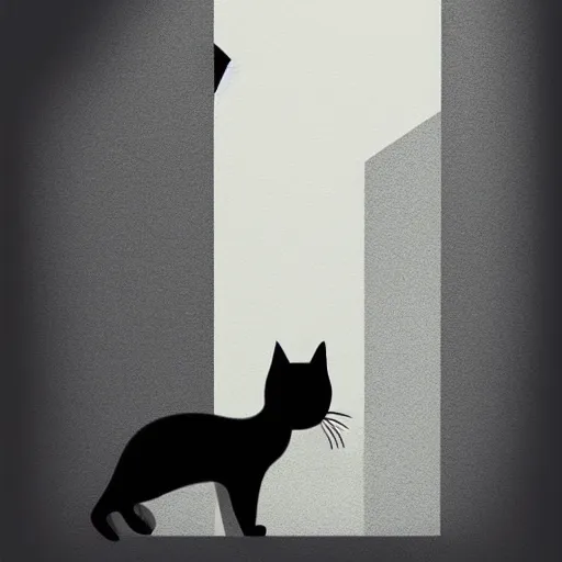 Image similar to a black cat walking on the roof of a white building, a minimalist painting by Emiliano Ponzi, behance, bauhaus, isometric, matte drawing, flat shading