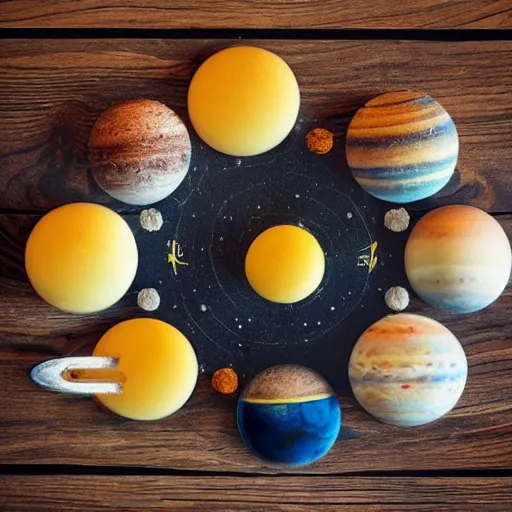 Prompt: solar system made of cheese. Photography.