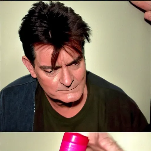 Image similar to charlie sheen sniffing spray-paint