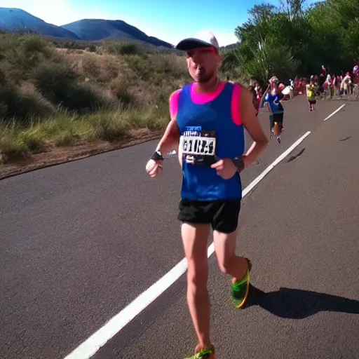 Prompt: GoPro footage of an alien running a marathon