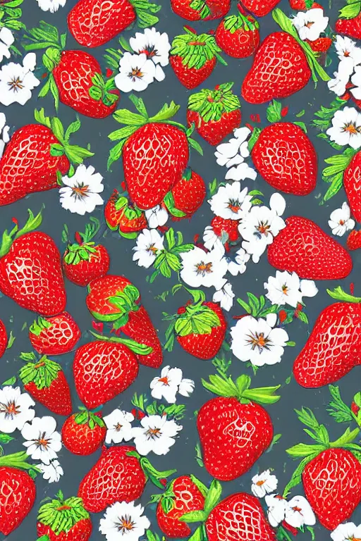 Prompt: digital magical landscape of detailed art of strawberries and whipped cream flowers