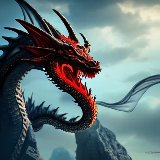 Image similar to fire - breathing dragon, 4 k, cinematic composition, fantasy, extremely detailed, intricate details