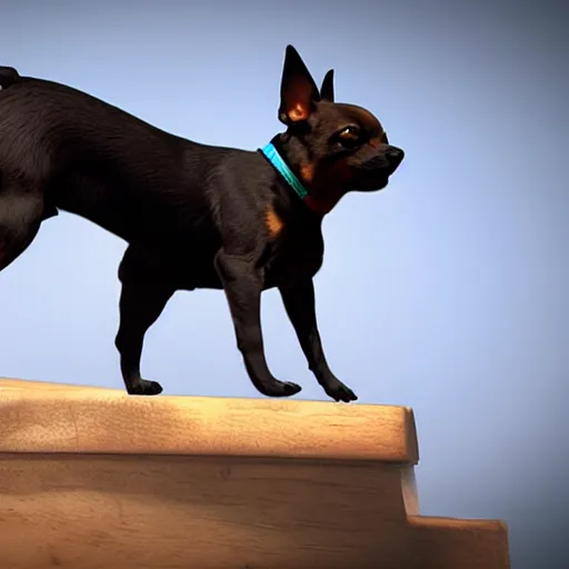 Prompt: chihuahua riding on top of a ROTTWEILER, rendered in unreal engine