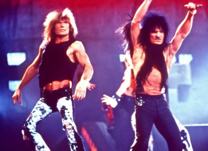 Image similar to publicity photo still of patrick swayze in motley crue live on stage, 8 k, live concert lighting, mid shot