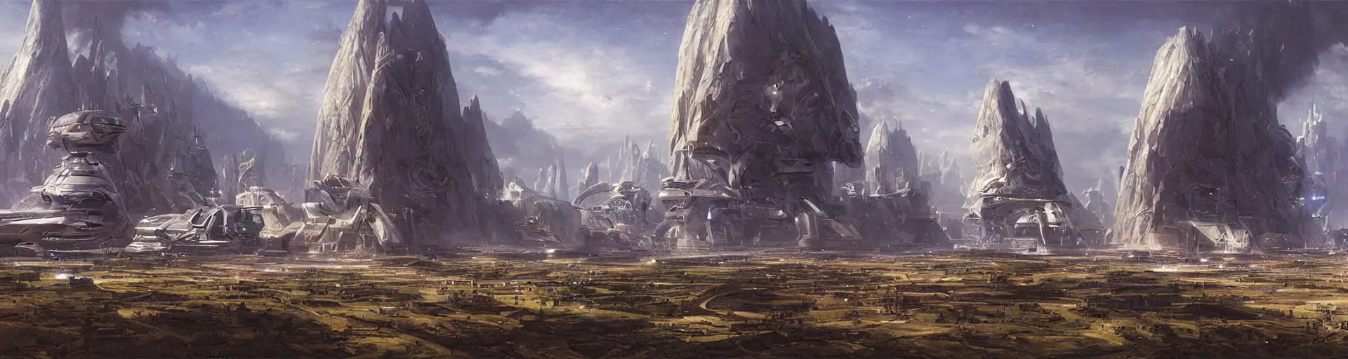 Prompt: a futuristic civilisation by james gurney