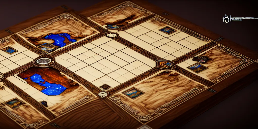 Image similar to a flat tabletop game board made of wood and ivory, fantasy art style, top view, car trading game, hyper realism, epic composition, high detail, octane render, unreal engine, 8 k, smooth gradients, professional photo, photorealistic, digital art, deviantart artstation, ray tracing, intricate complexity, extremely detailed,