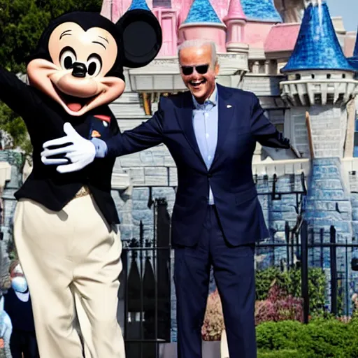 Prompt: joe biden dressed as michael jackson visiting Disneyland