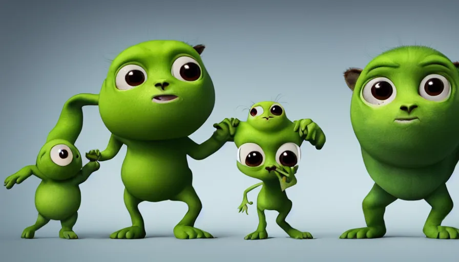 Prompt: very very very cute green baby animals by Max Kostenko and Bobby Chiu, disney, pixar, MPC, Framestore, character design for animation, uplight, a lineup of characters, big disney eyes, symmetrical yellow eyes, cuteness, 3d render, octane rendered, highly detailed, cinematic lightning, rendered by maya and houdini, highly detailed, unreal engine, Trending on Artstation, octane render, 4k, 8k, HD, oil on Canvas by Elena Zhurikhina and Goro Fujita and Charlie Bowater