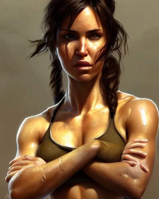 Prompt: lara croft, perfect face, beige halter top, abs, cinematic, stunning, athletic, strong, agile, highly detailed, psychedelic, digital painting, artstation, smooth, hard focus, illustration, art by jessica rossier and and brian froud