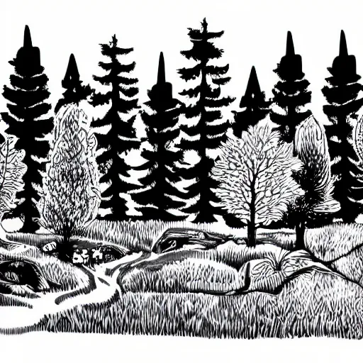 Image similar to hand - drawn nature and forest illustration, ink drawing nature landscape, vector clipart, fine art