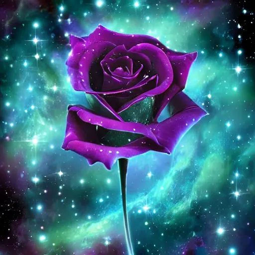 Image similar to beautiful rose made of stunning nebula and stars, on black background, highly detailed, intricate texture, trending on deviantart and artstation