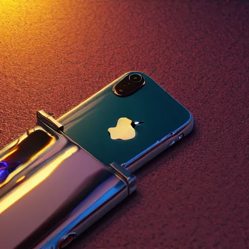 Image similar to A beautiful hyper realistic ultra detailed lifelike cinematic still of an old iphone, knolling, unreal engine, deviantart, flickr, artstation, octane render, textured, colorful, extreme realistic detail, physically based rendering, pbr render, very detailed, volumetric lighting, detailed lighting, octane render, 4k, cinematic lighting, 8k resolution