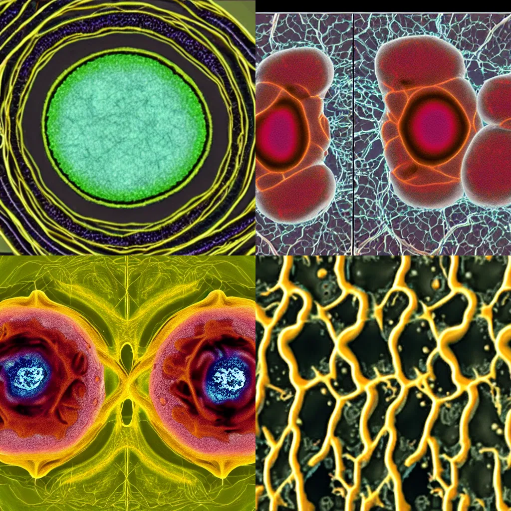 Prompt: a singular cell undergoing cell division as seen through a microscope