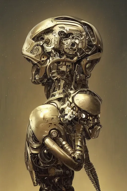 Image similar to Ultra realistic illustration, robot sitting, holding a human skull in it's hands, cyberpunk, sci-fi, fantasy, intricate, elegant, highly detailed, digital painting, artstation, concept art, smooth, sharp focus, illustration, art by artgerm and greg rutkowski and alphonse mucha