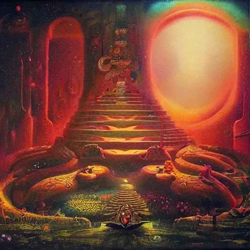 Prompt: the sacred goddess, hermetic, occult, surreal, hidden knowledge by Paul Lehr, Karl Kopinski, Ayahuasca'