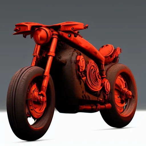 Image similar to akira motorcycle 3 d model, steampunk, 3 d cg, digital art, soft light