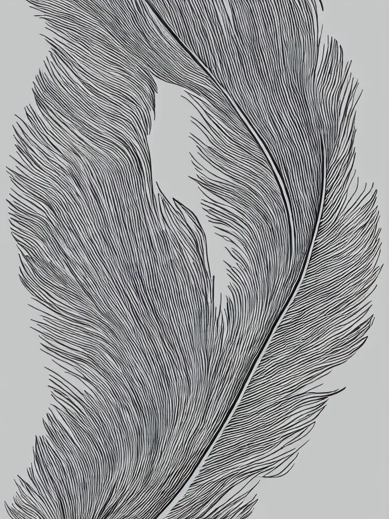 Prompt: a minimal art print of a detailed pencil drawing of a feather on white background, deco wall art, aesthetically pleasing and harmonious colors